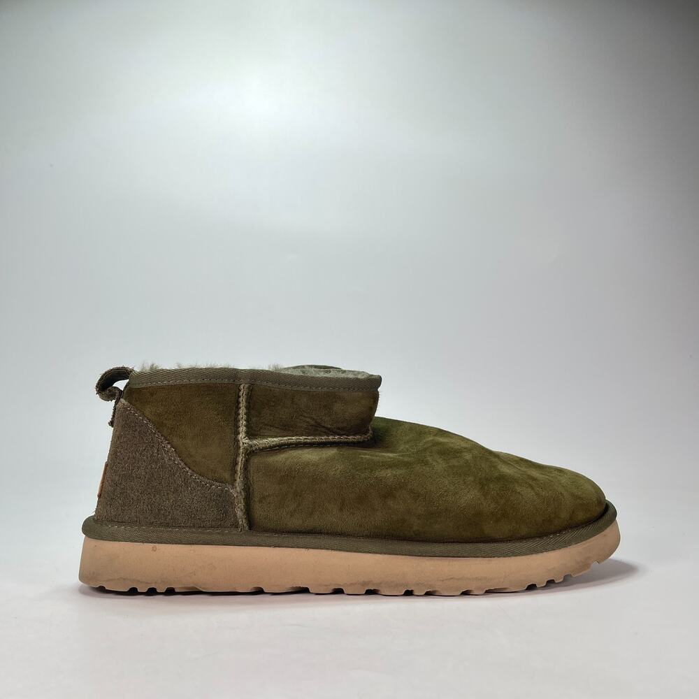 UGG Classic Ultra Mini Green Olive Suede Ankle Boots 1116109 Women's Size 12